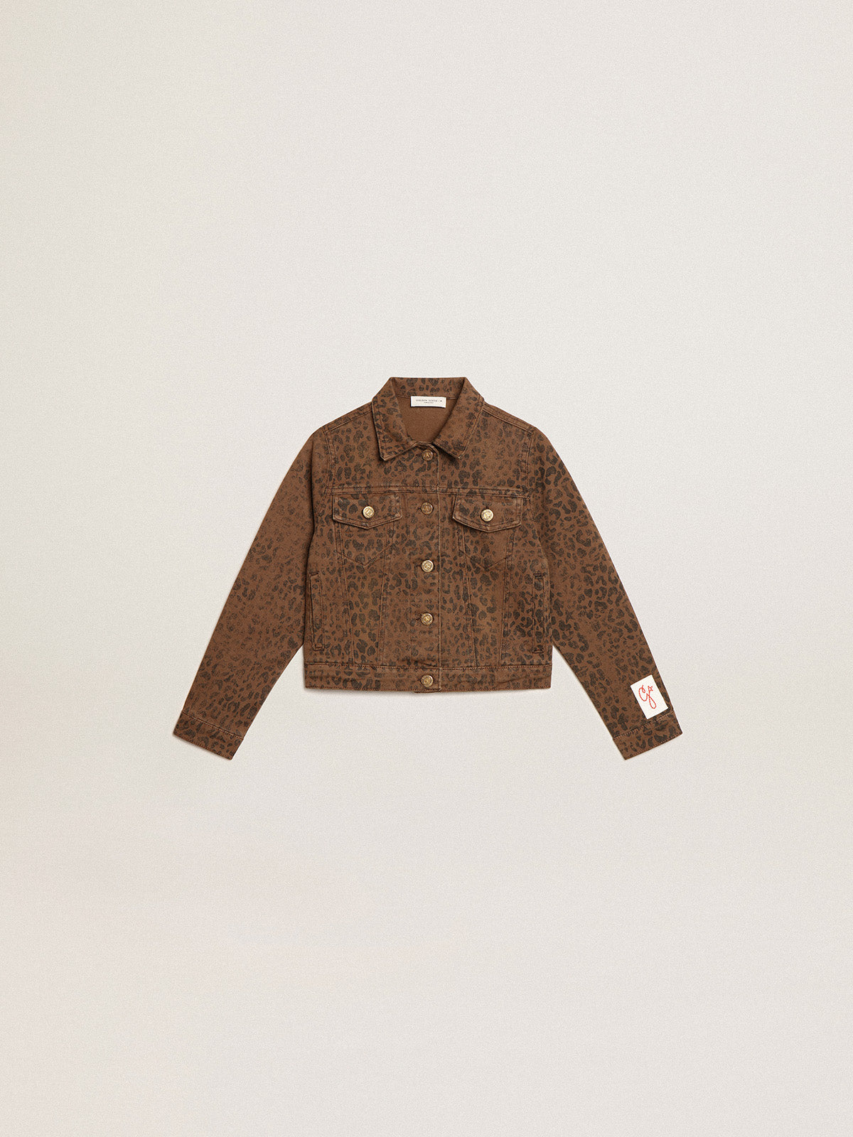 Girls' cotton jacket with jacquard animal print| Golden Goose
