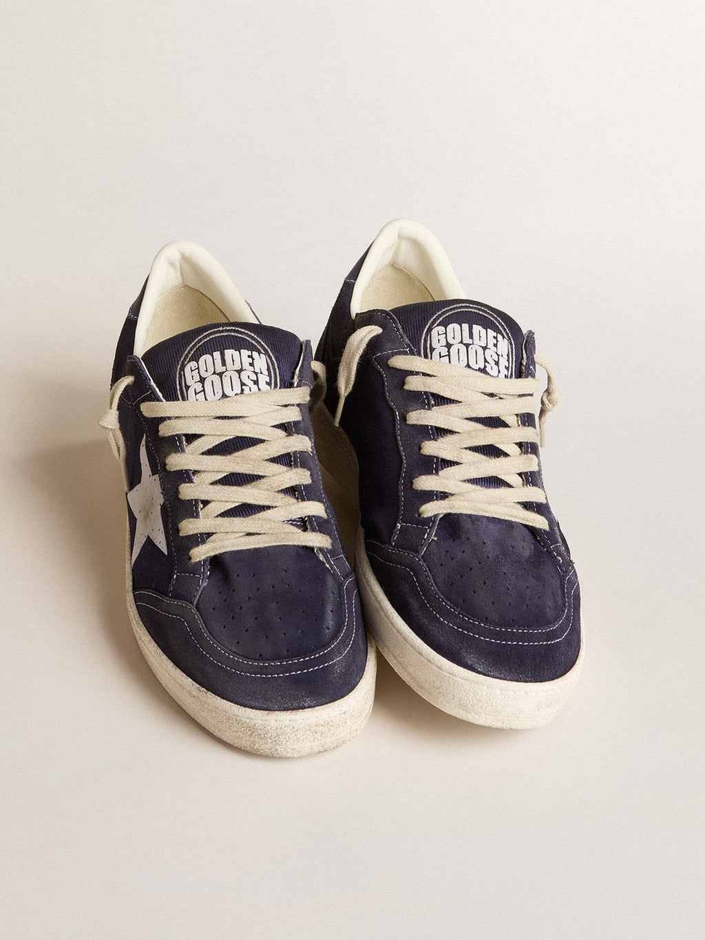 Ball Star LTD in blue suede and nylon with white star and blue heel tab| Golden Goose