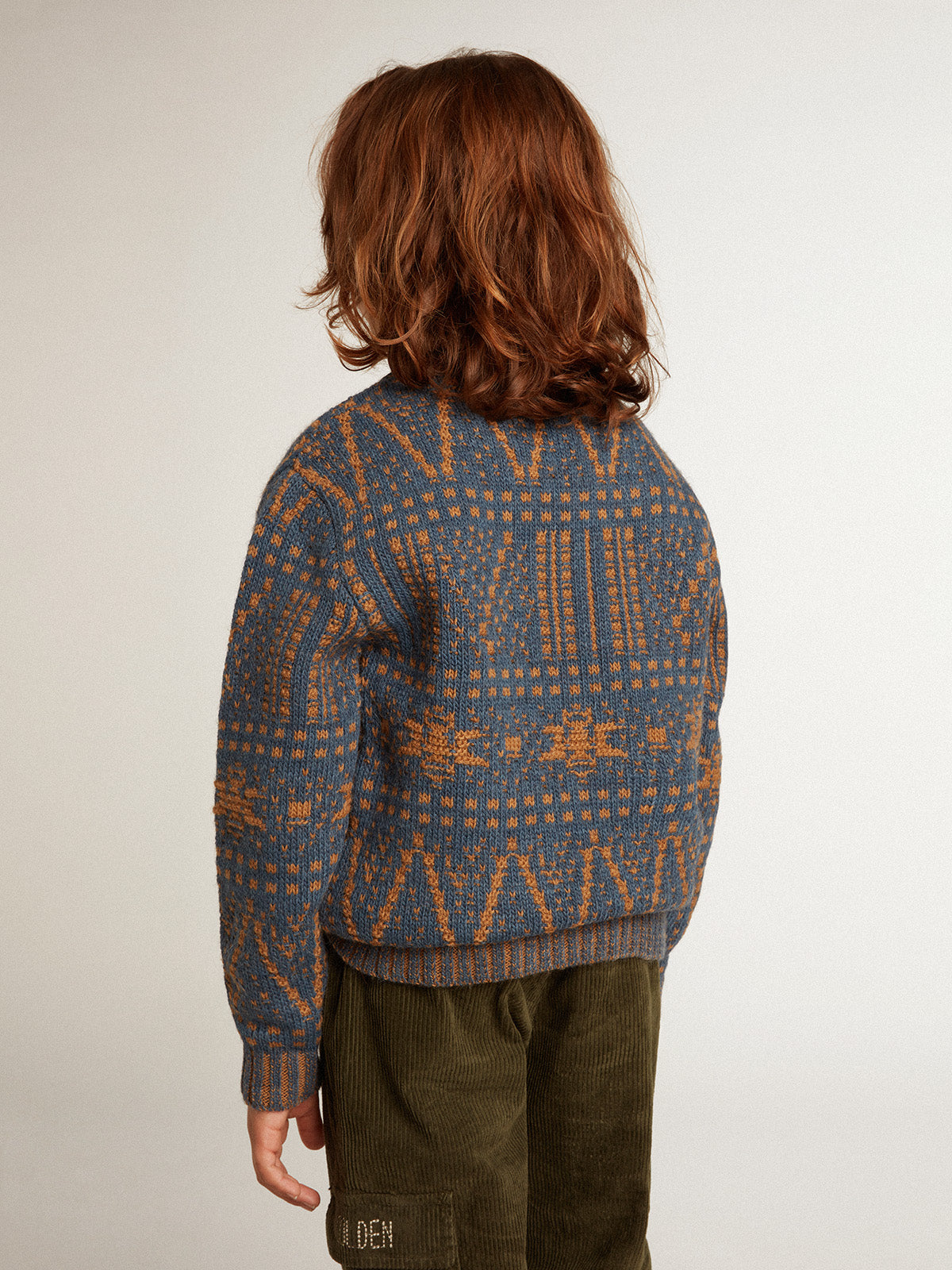 Boys' round-neck sweater with blue Fair Isle motif| Golden Goose