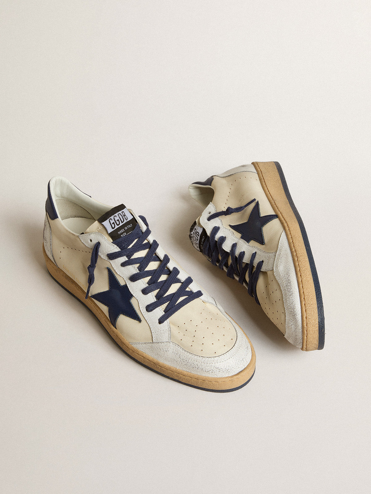 Ball Star LTD in cream nappa with blue leather star and heel tab| Golden Goose
