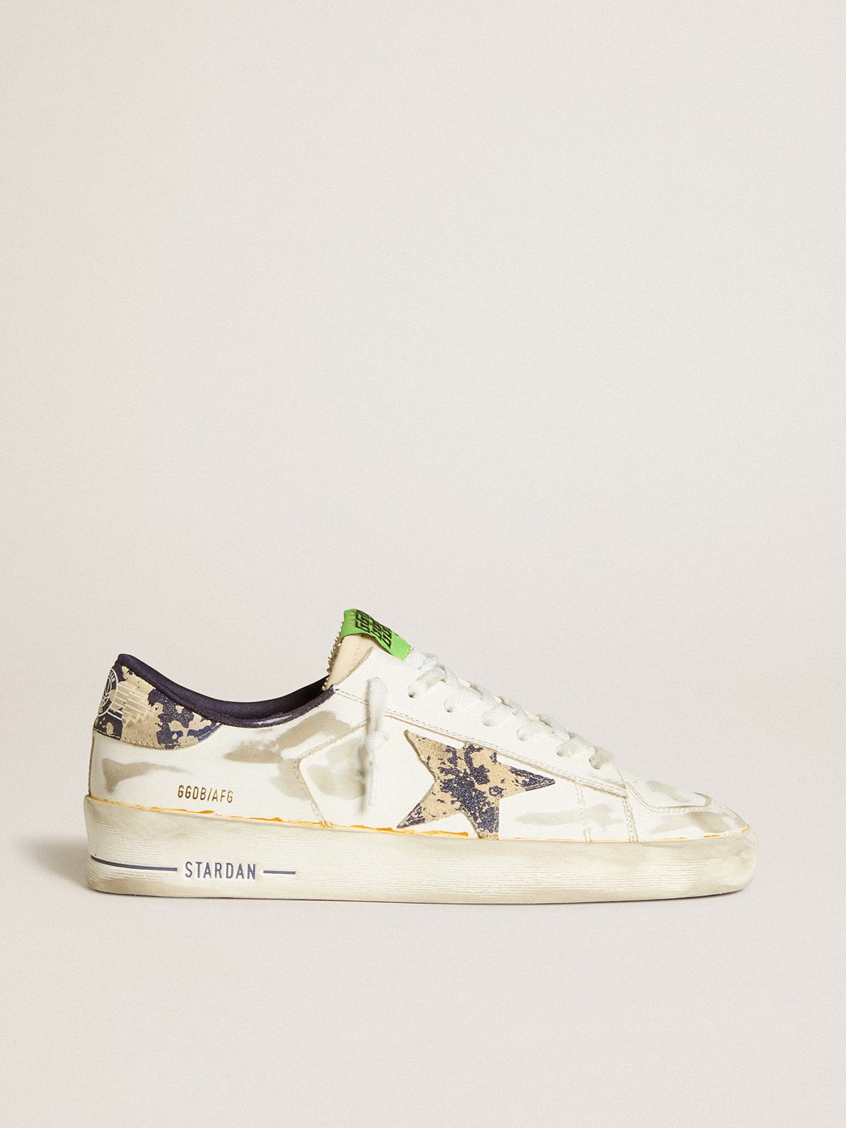 Men's Stardan LAB in white leather with a camouflage star and heel tab| Golden Goose