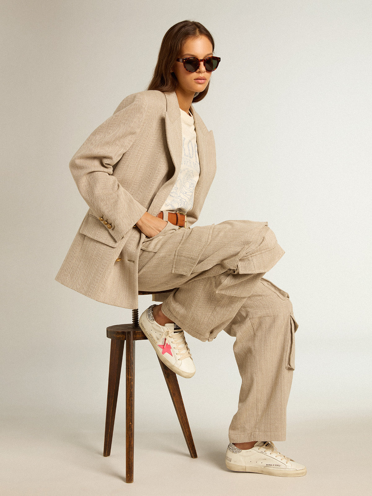 Super-Star LTD with fluorescent lobster suede star and glitter heel tab| Golden Goose