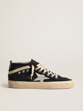 Mid Star in blue cotton with silver star and leather flash| Golden Goose