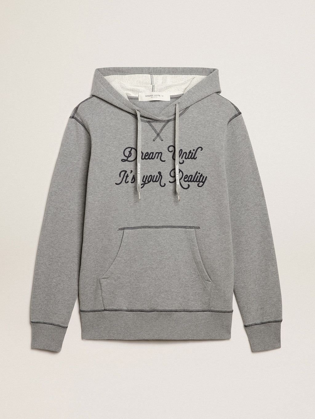 Gray melange cotton sweatshirt with hood| Golden Goose