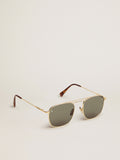 Aviator sunglasses with gold frame and green lenses| Golden Goose
