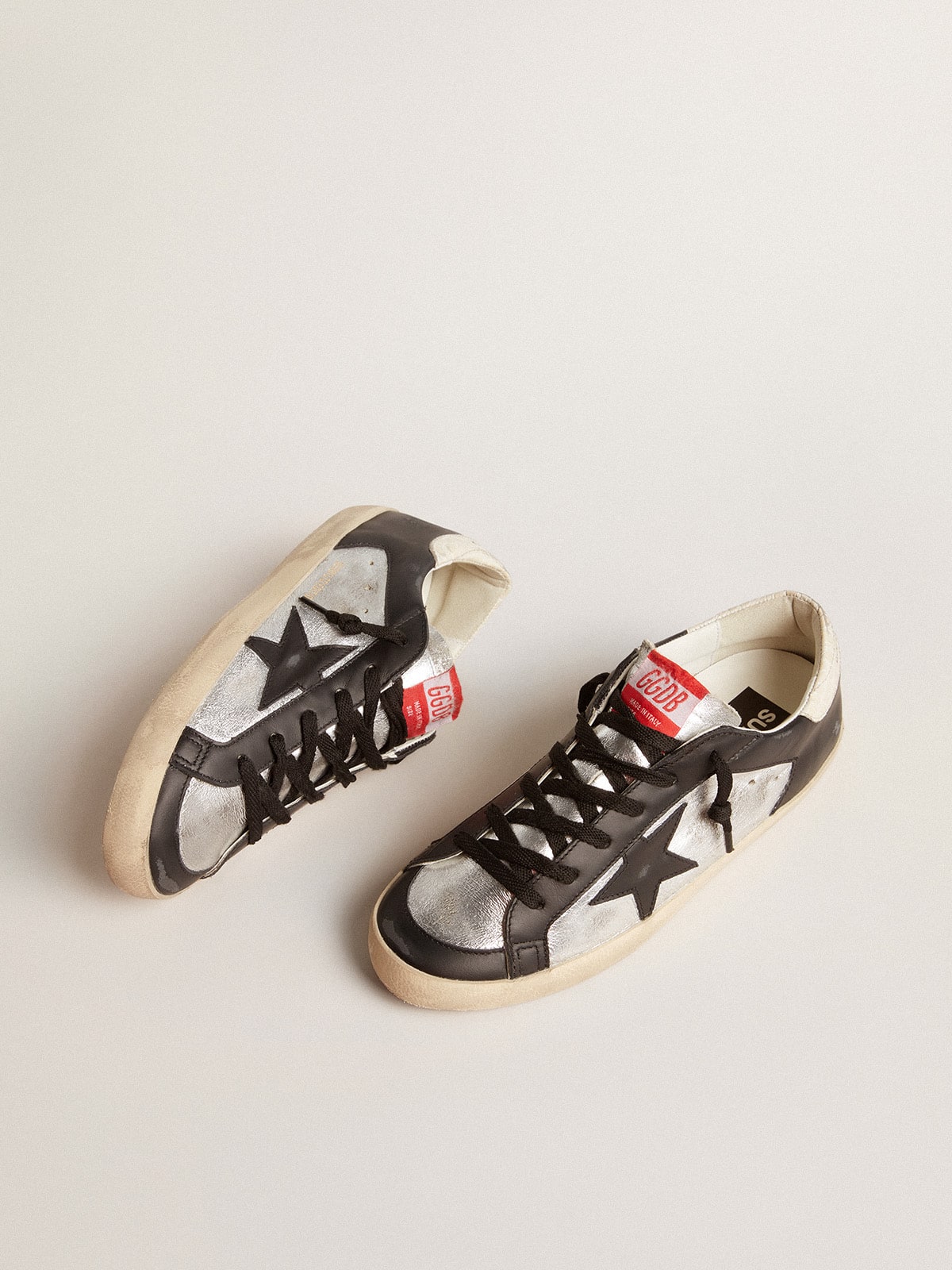 Super-Star LTD in metallic leather with black leather star and inserts| Golden Goose