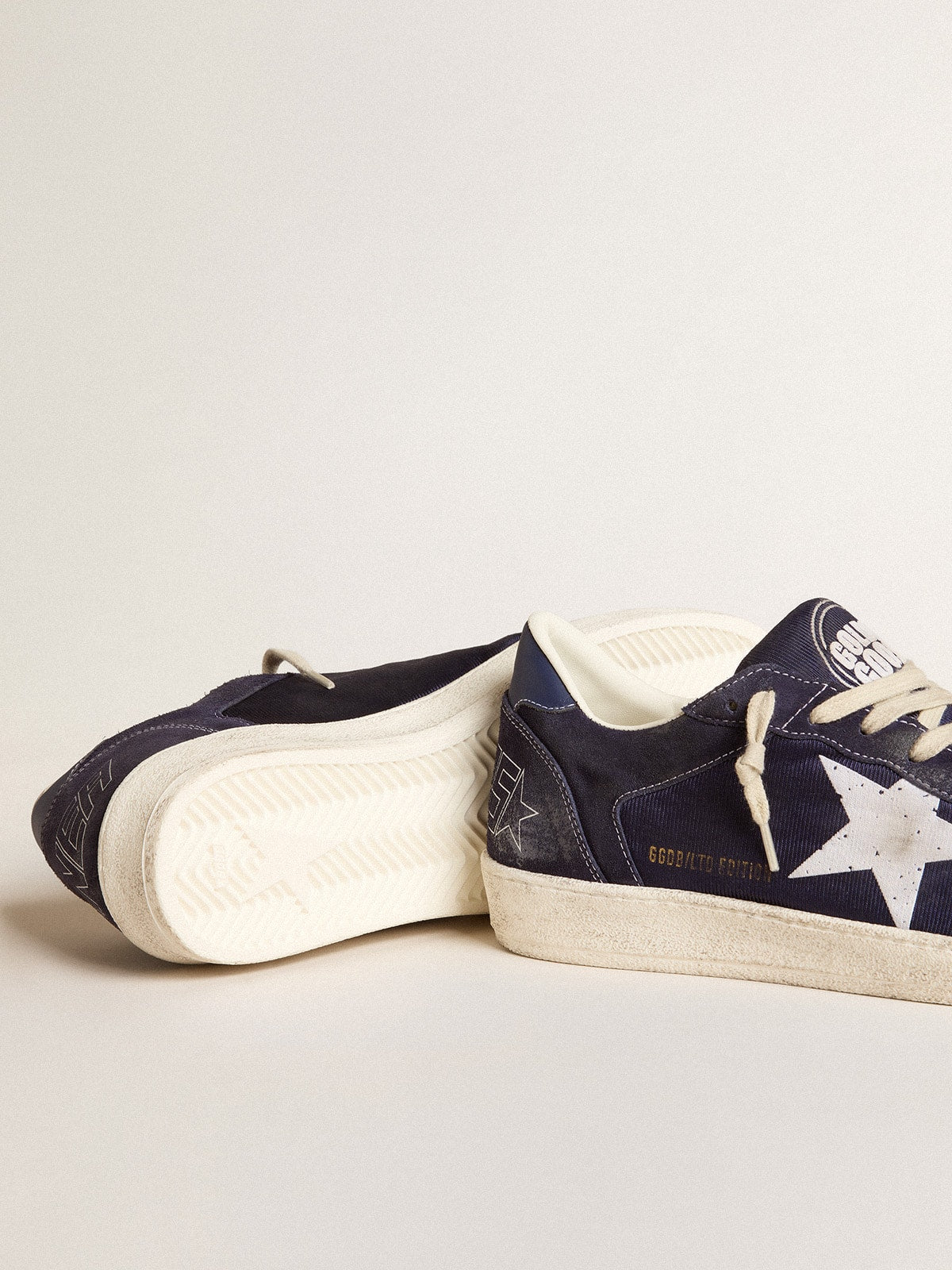 Ball Star LTD in blue suede and nylon with white star and blue heel tab| Golden Goose