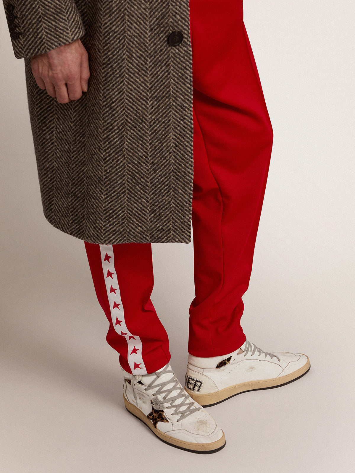 Sky-Star sneakers with signature on the ankle and leopard-print pony skin inserts| Golden Goose