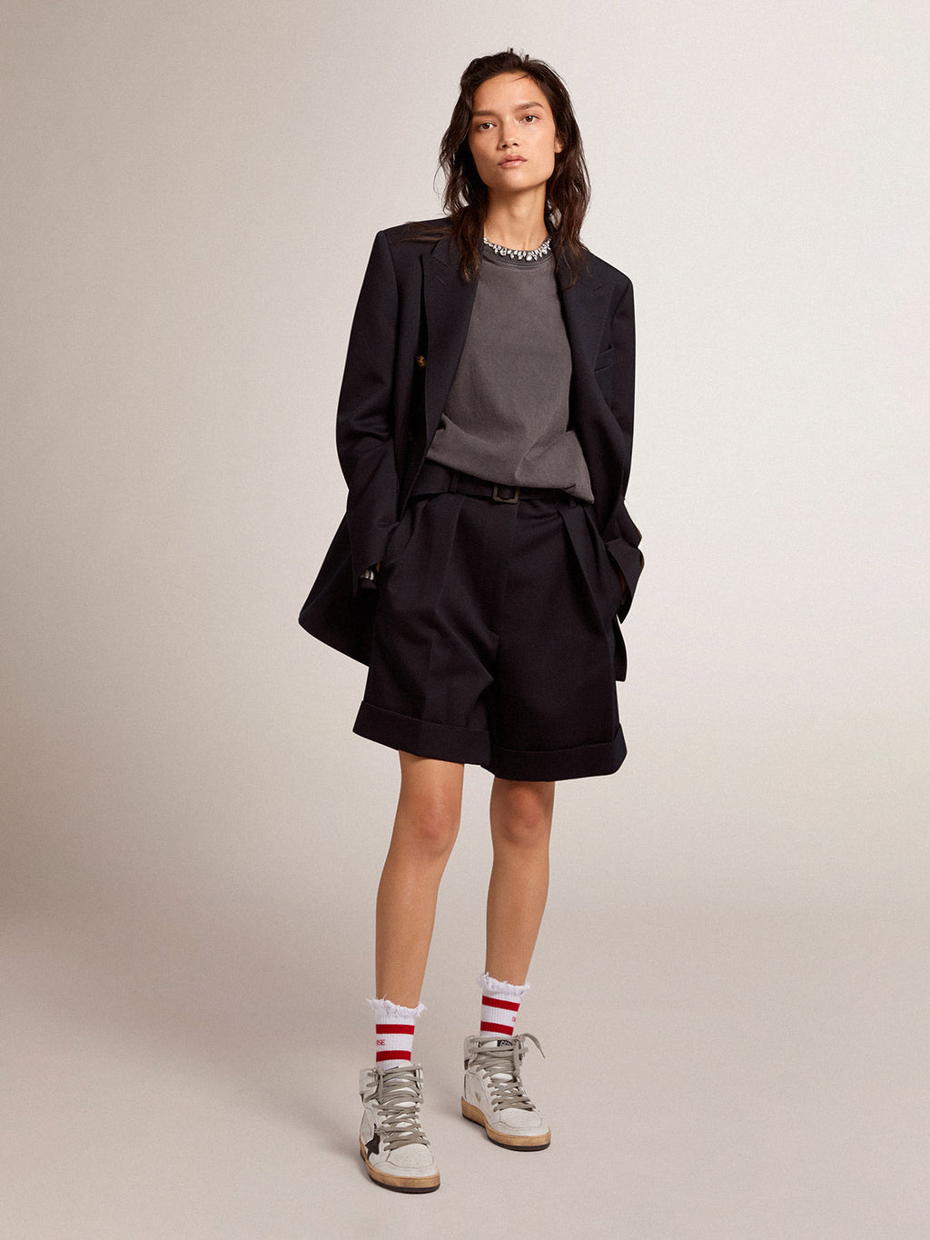 Women's anthracite gray T-shirt with crystals| Golden Goose
