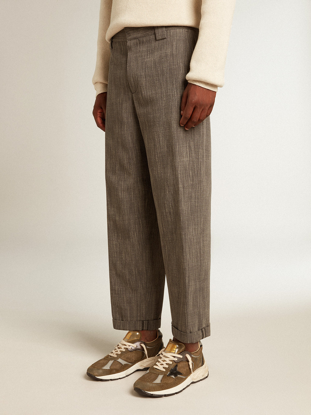 Men's chinos in gray melange wool blend| Golden Goose