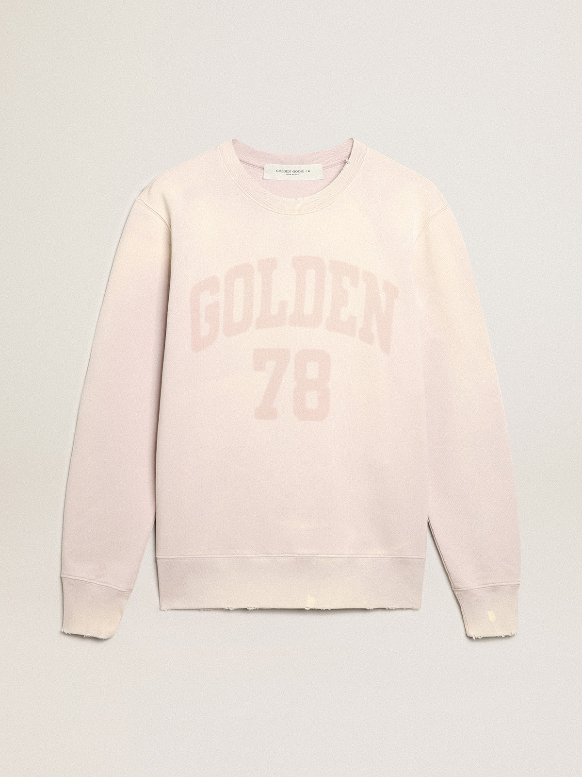 Distressed-finish pale pink sweatshirt| Golden Goose