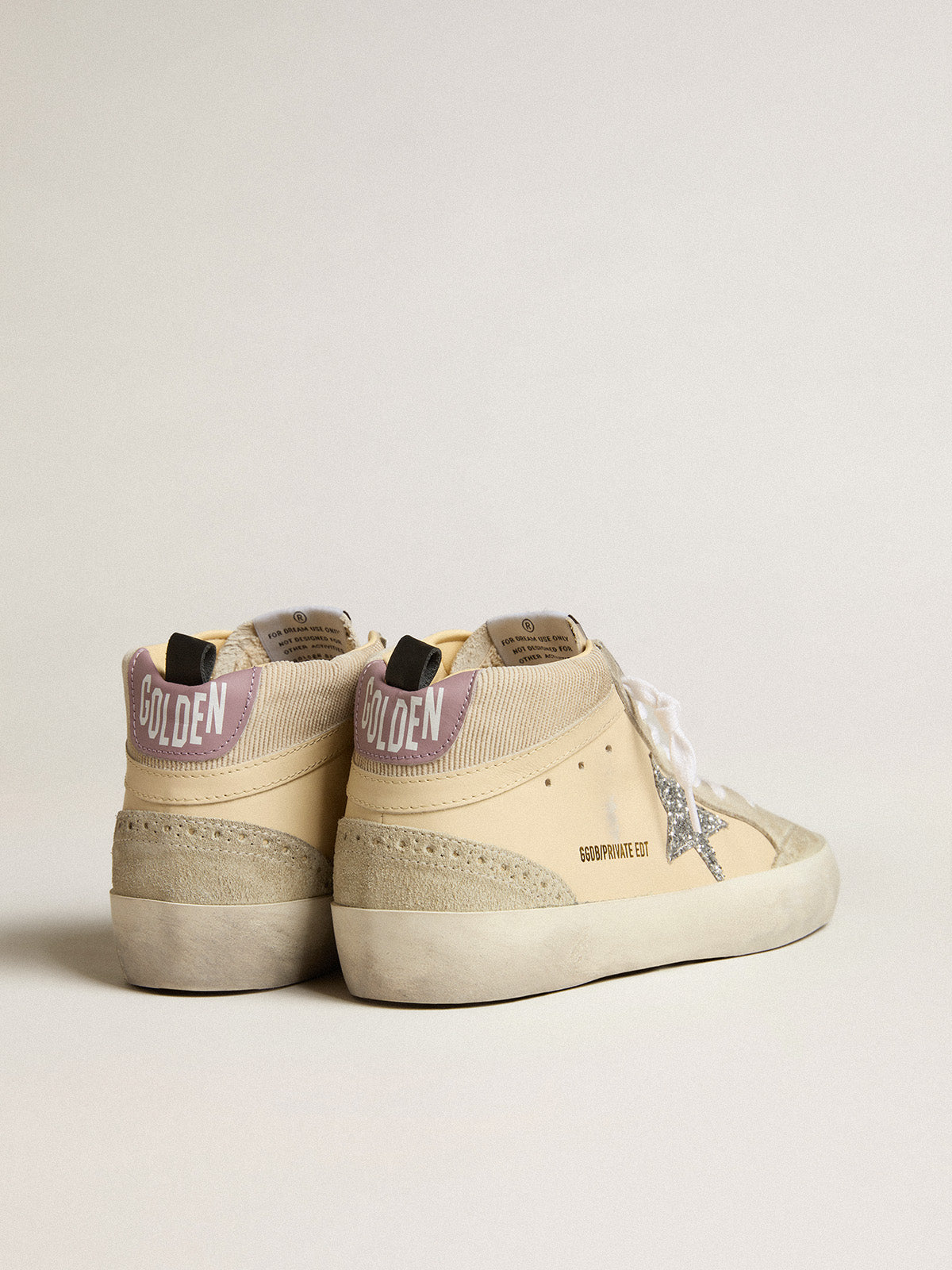 Mid Star LTD in leather and corduroy with silver glitter star| Golden Goose