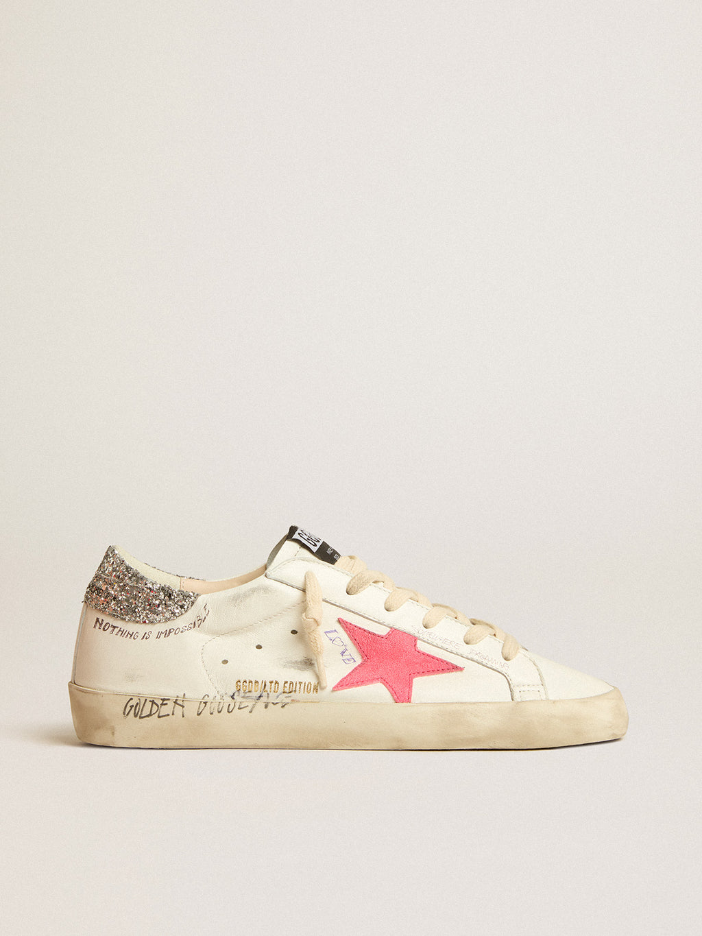 Super-Star LTD with fluorescent lobster suede star and glitter heel tab| Golden Goose