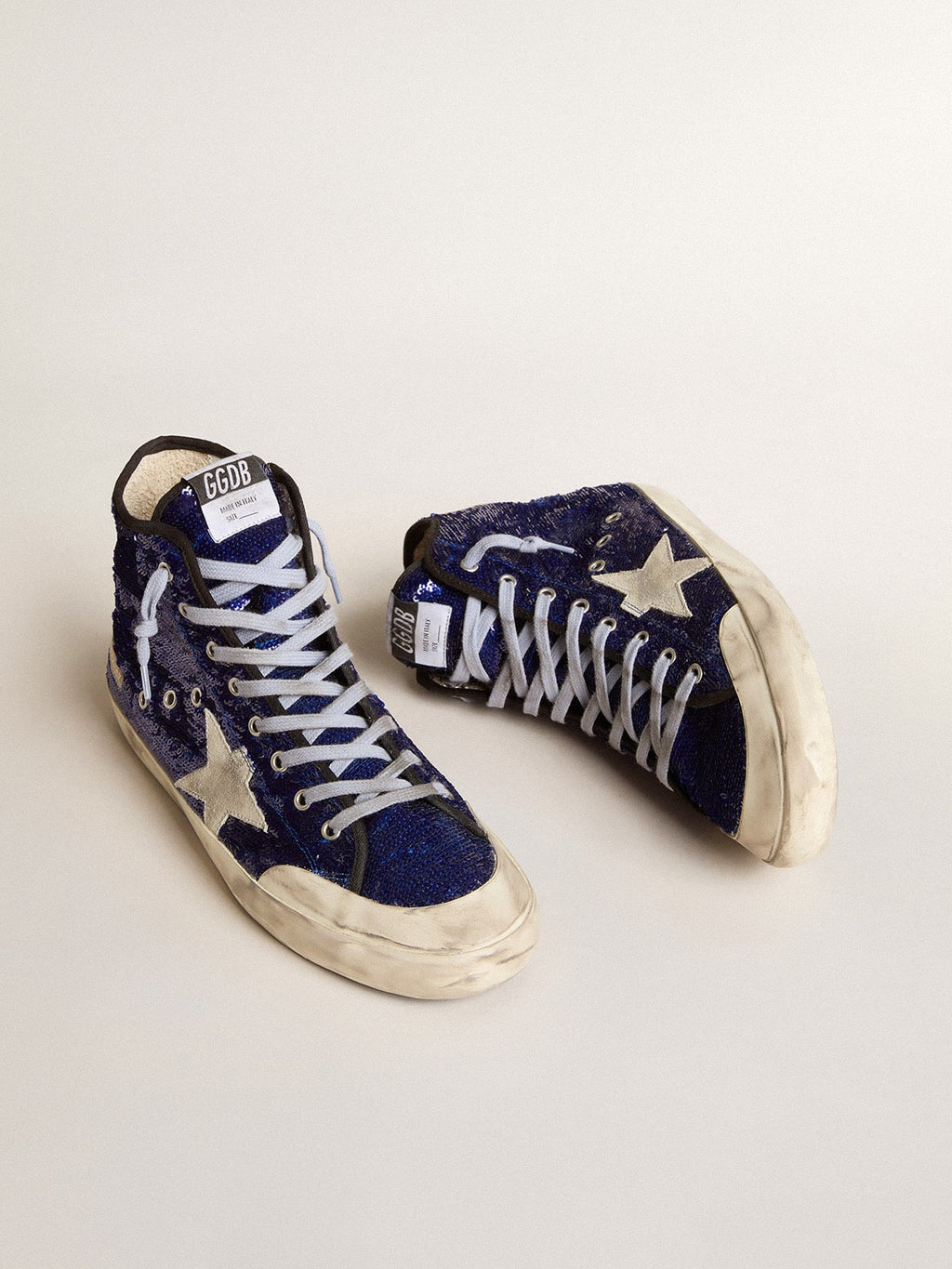 Men's Francy Penstar in blue sequins with ice-gray suede star| Golden Goose