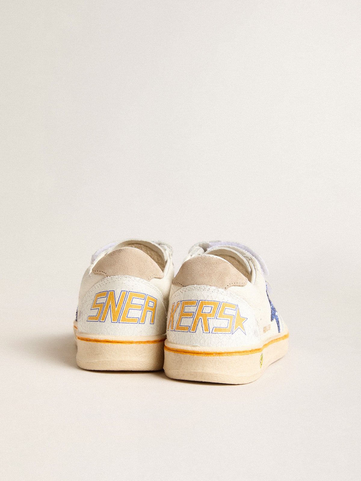 Junior Ball Star with blue glitter star and beige suede heel tab| Golden Goose