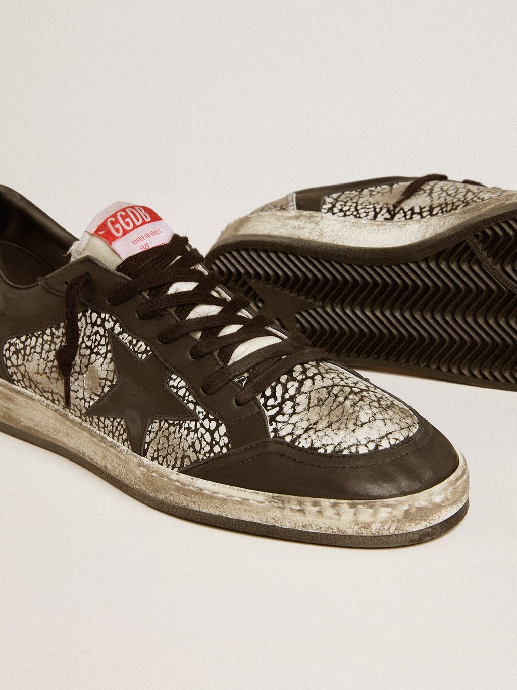 Men's Ball Star in elephant-print leather with black leather star| Golden Goose