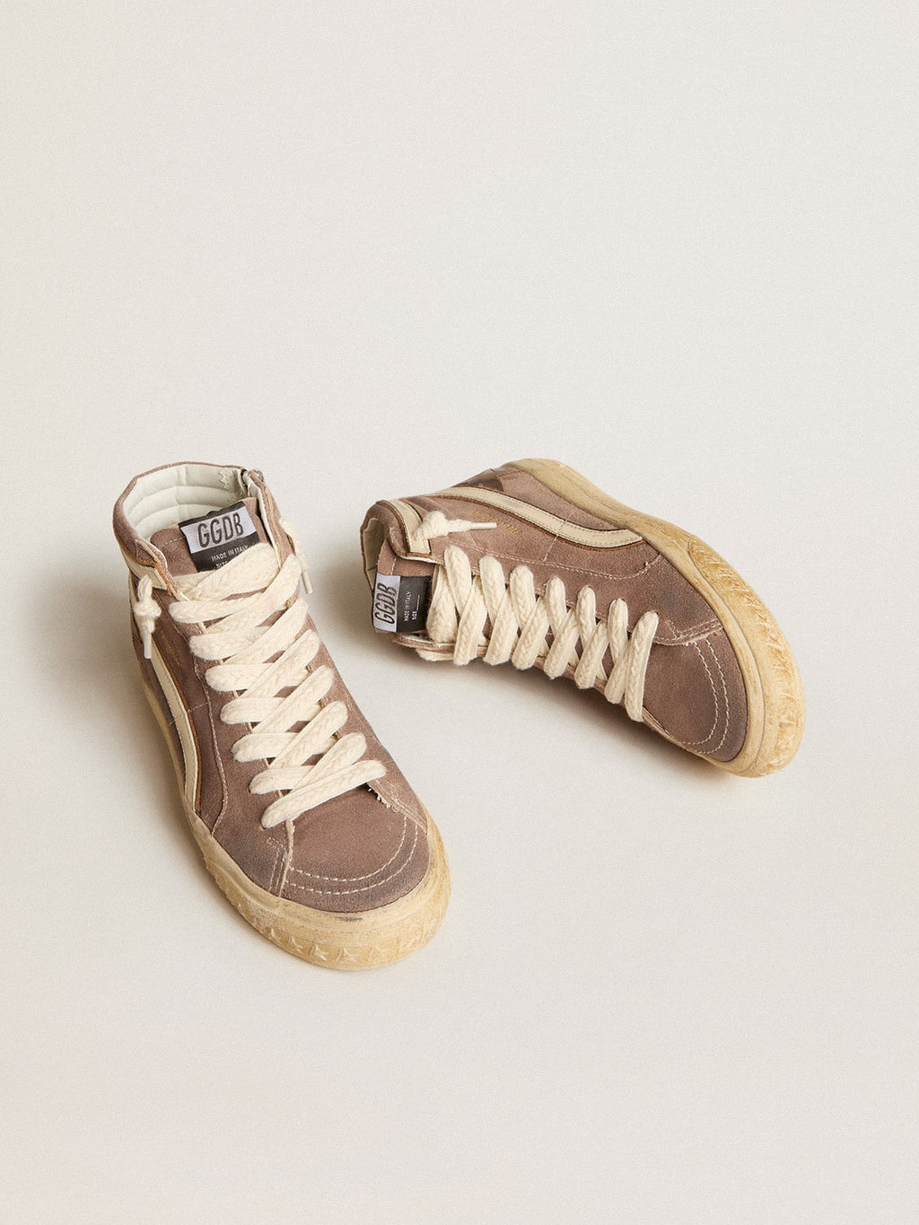 Women's Slide LTD in brown suede with leather star and flash| Golden Goose
