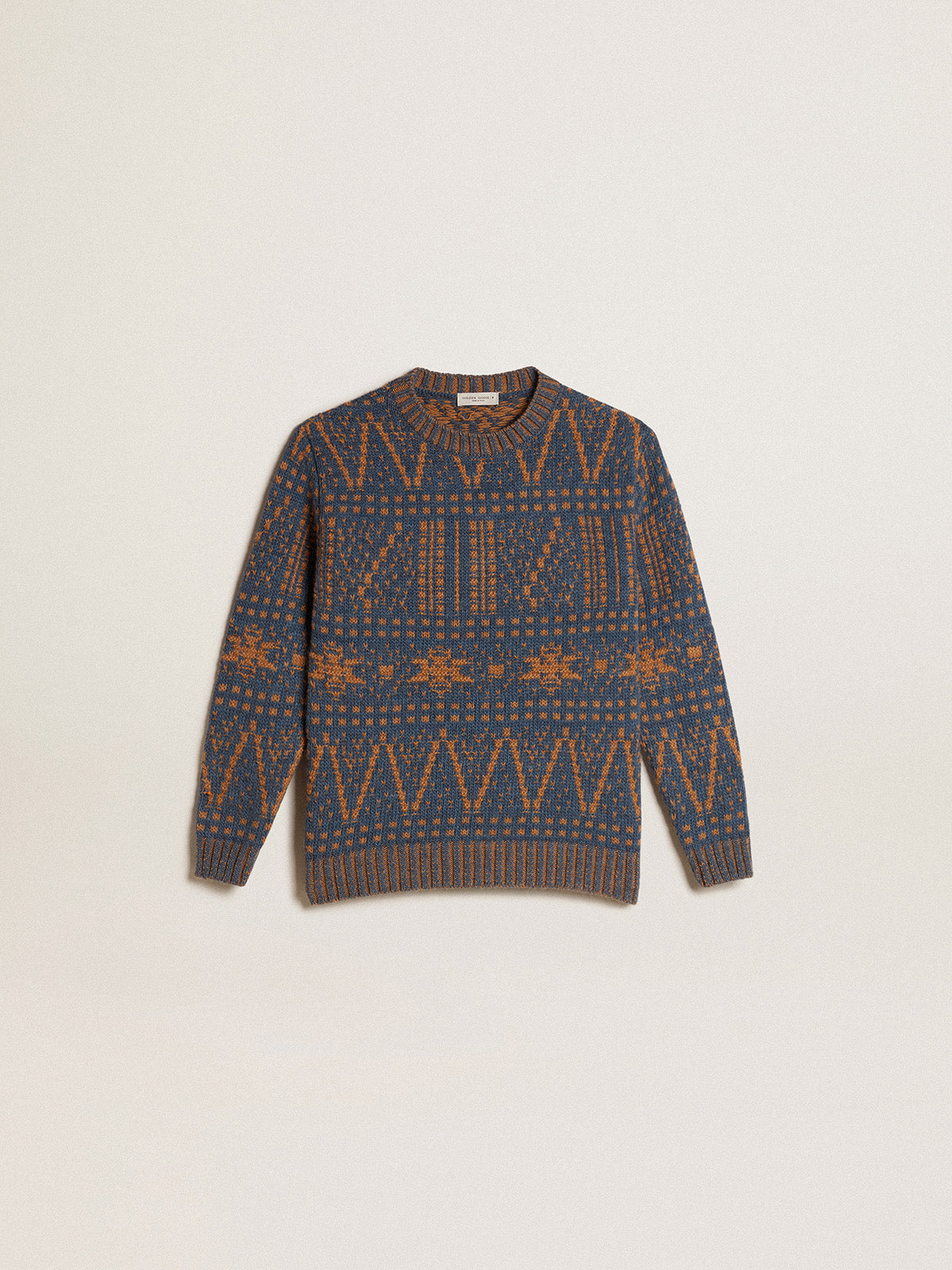 Boys' round-neck sweater with blue Fair Isle motif| Golden Goose