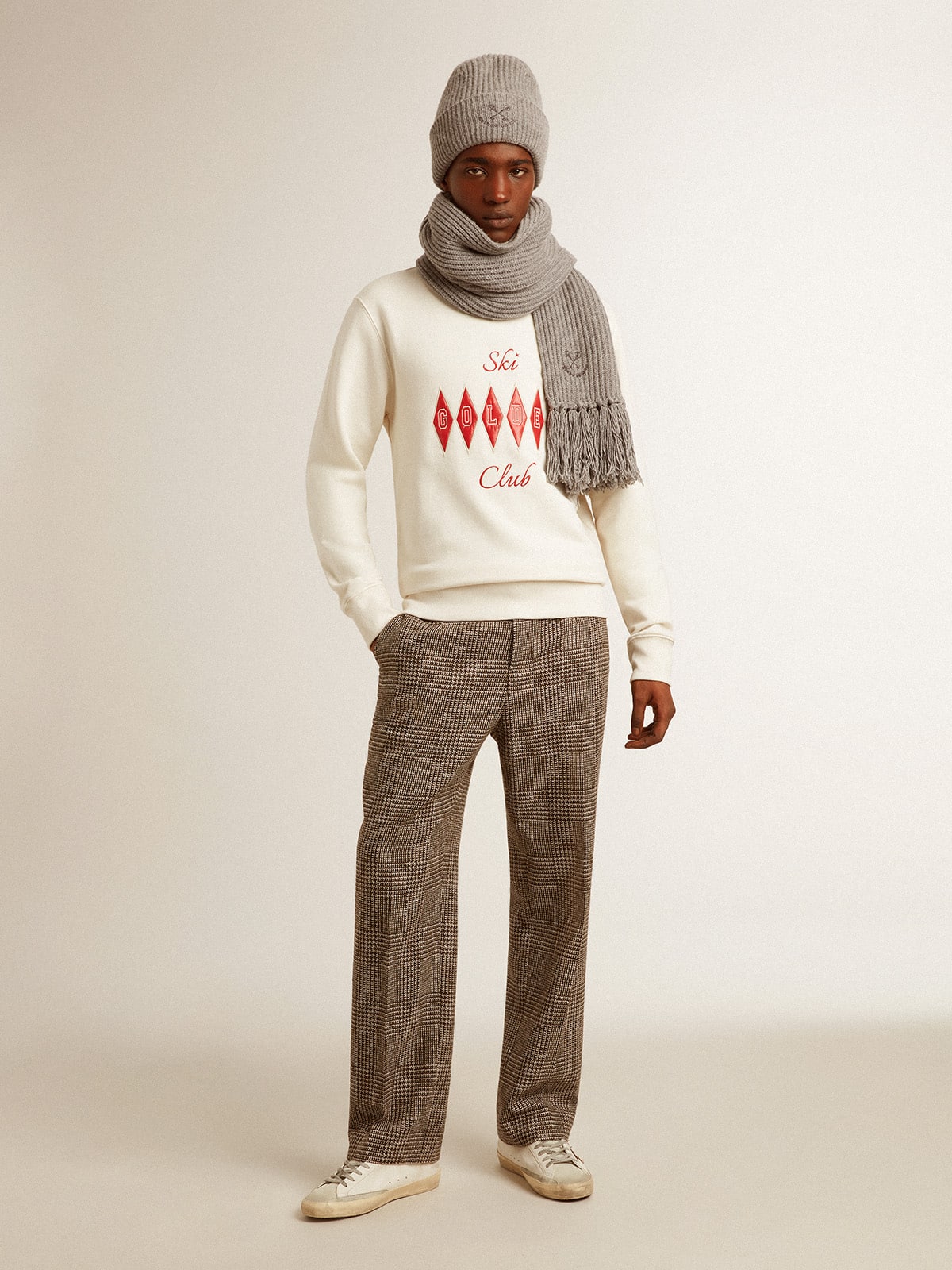 Men's cotton crew-neck sweatshirt with embroidered lettering
