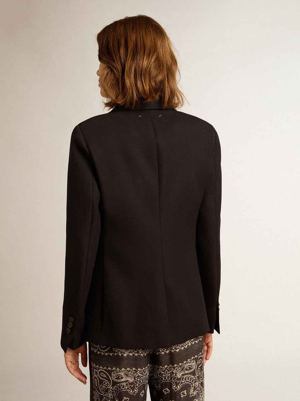 Women's single-breasted blazer in dark blue wool gabardine| Golden Goose