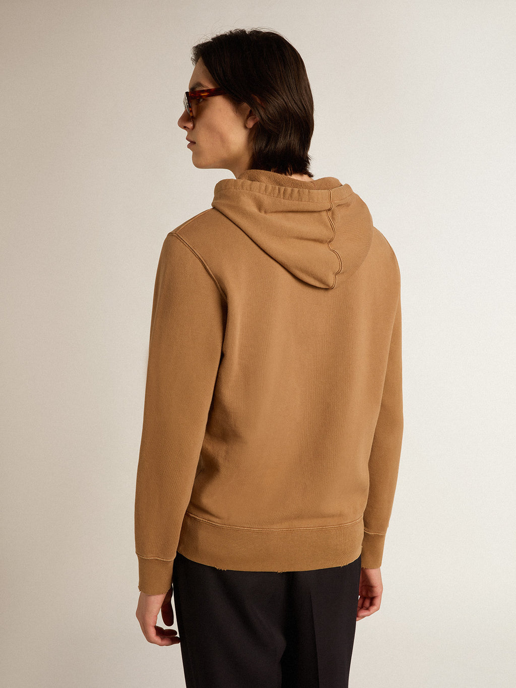 Malt-colored cotton sweatshirt with hood| Golden Goose