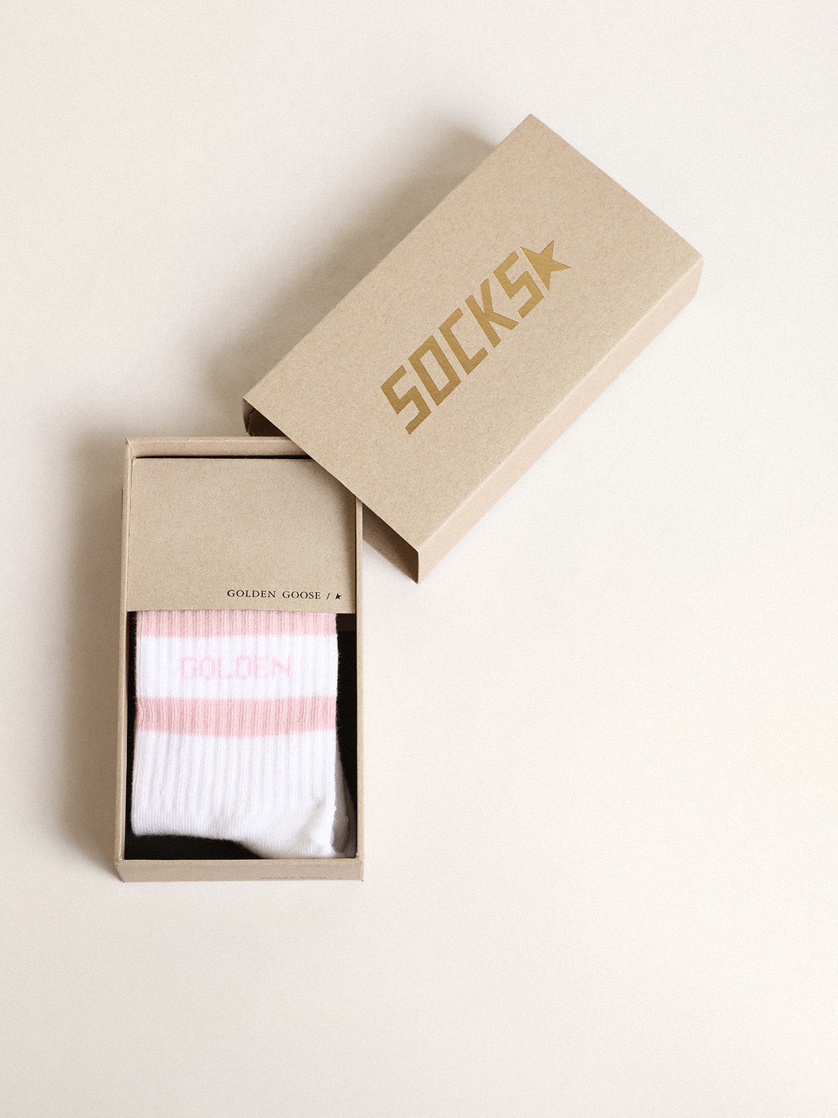 White cotton socks with pink stripes and Golden Goose logo| Golden Goose
