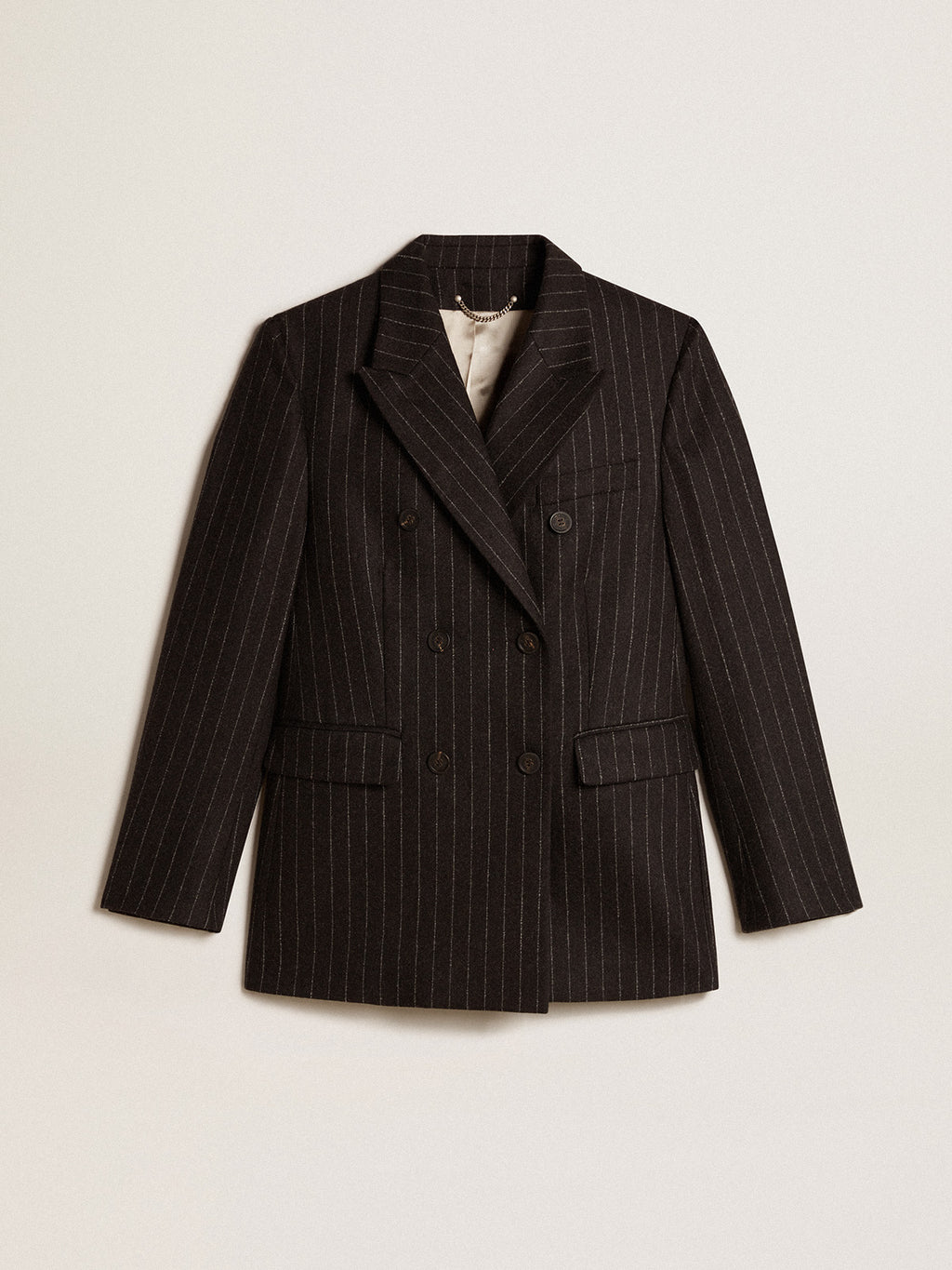 Women's double-breasted blazer in gray melange wool| Golden Goose
