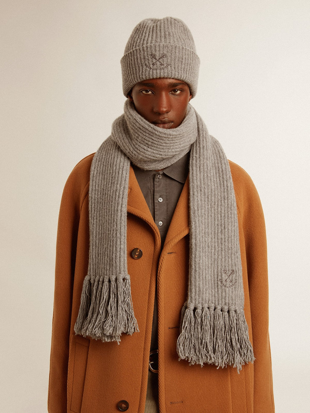 Gray ribbed wool beanie| Golden Goose