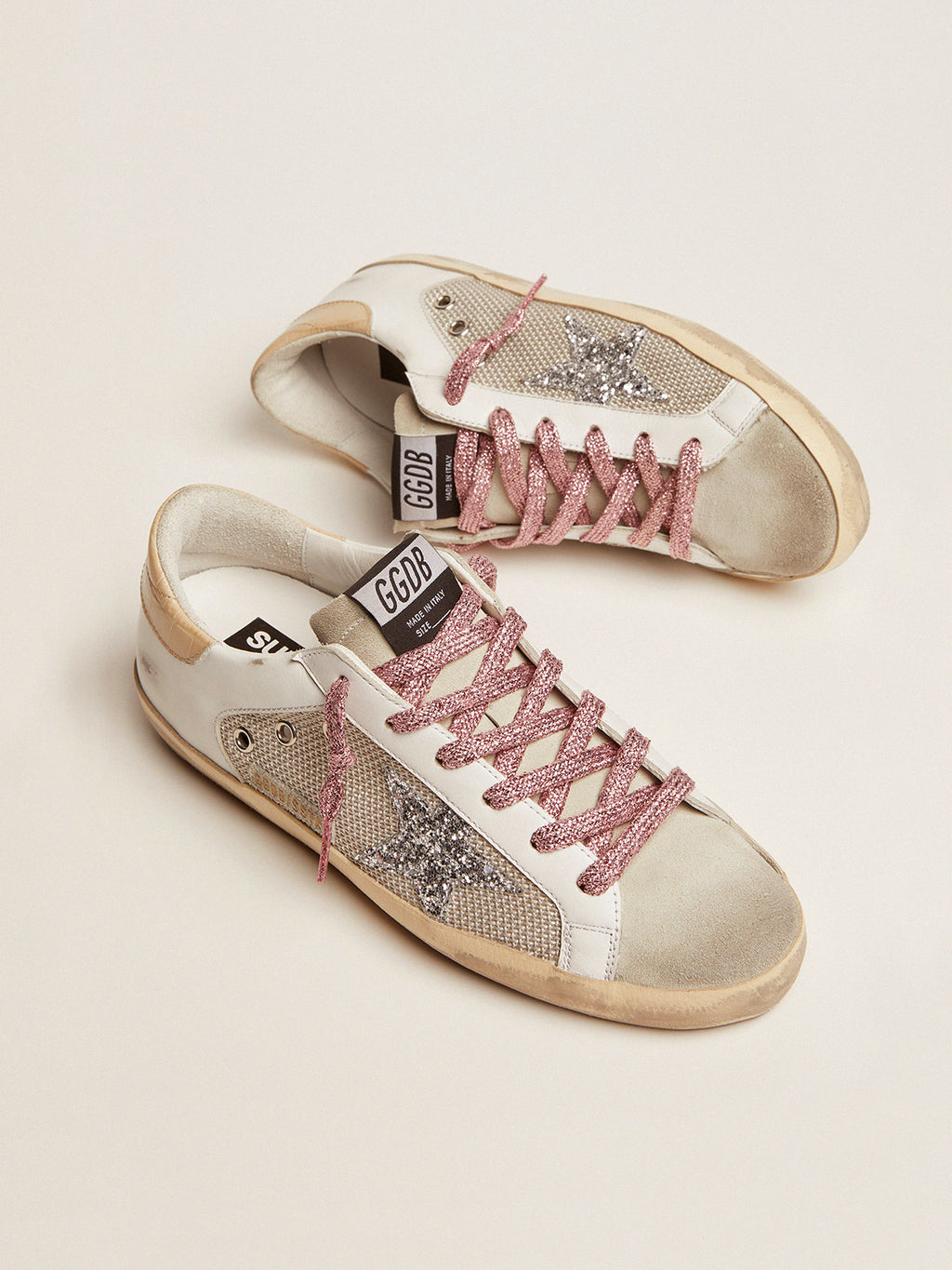 Super-Star sneakers in white leather and silver mesh| Golden Goose
