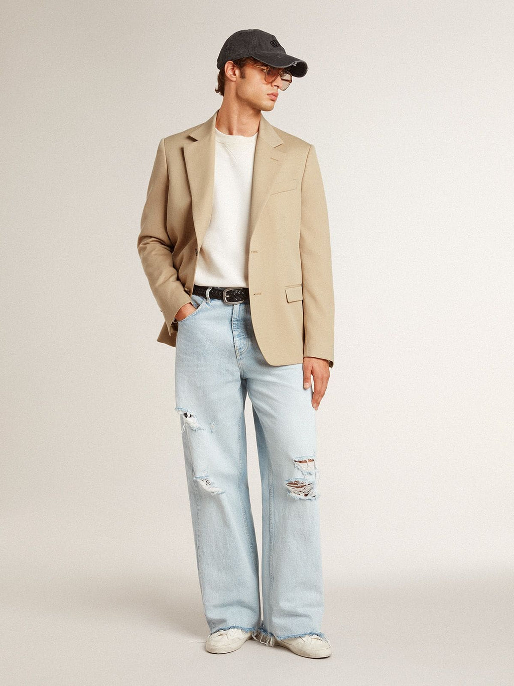 Single-breasted blazer in sand with horn buttons| Golden Goose