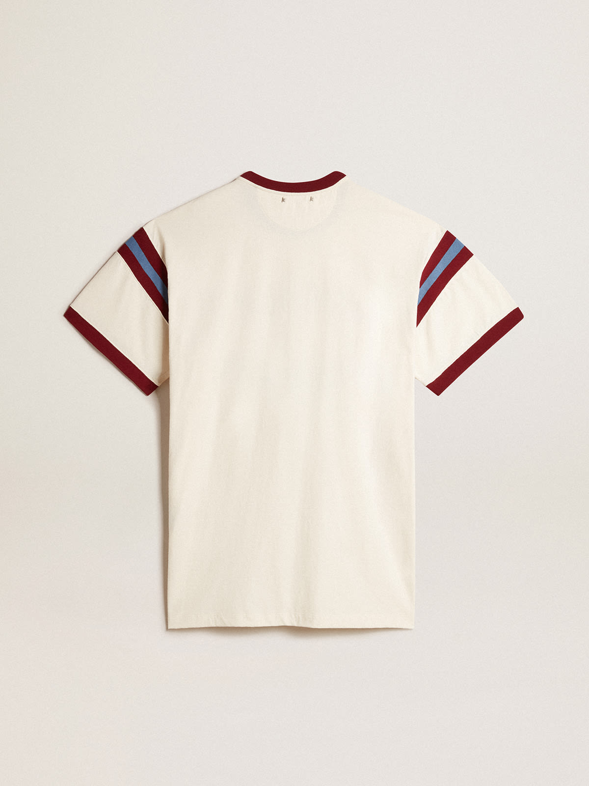 Women's white dress with burgundy lettering on the front| Golden Goose
