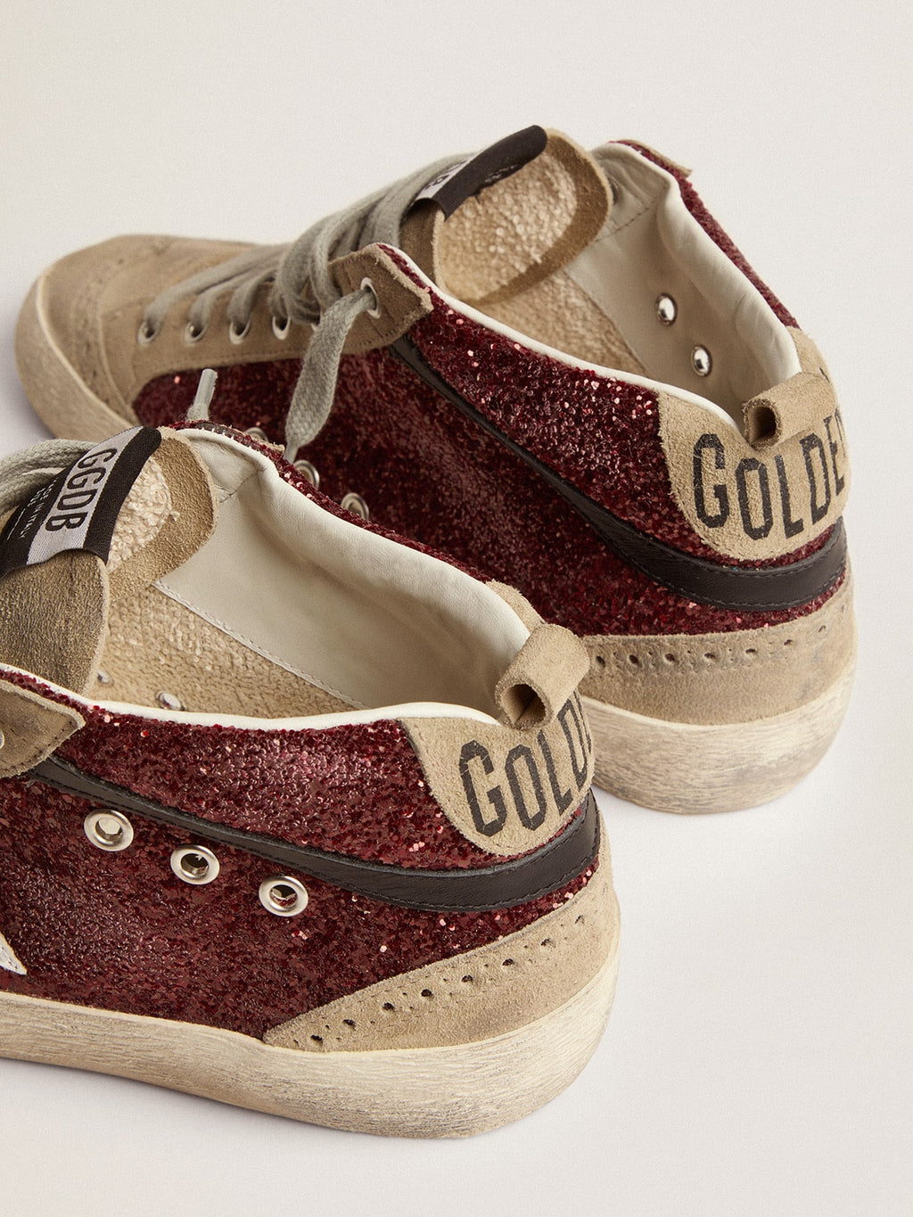 Women's Mid Star in burgundy glitter with gray inserts and white star| Golden Goose