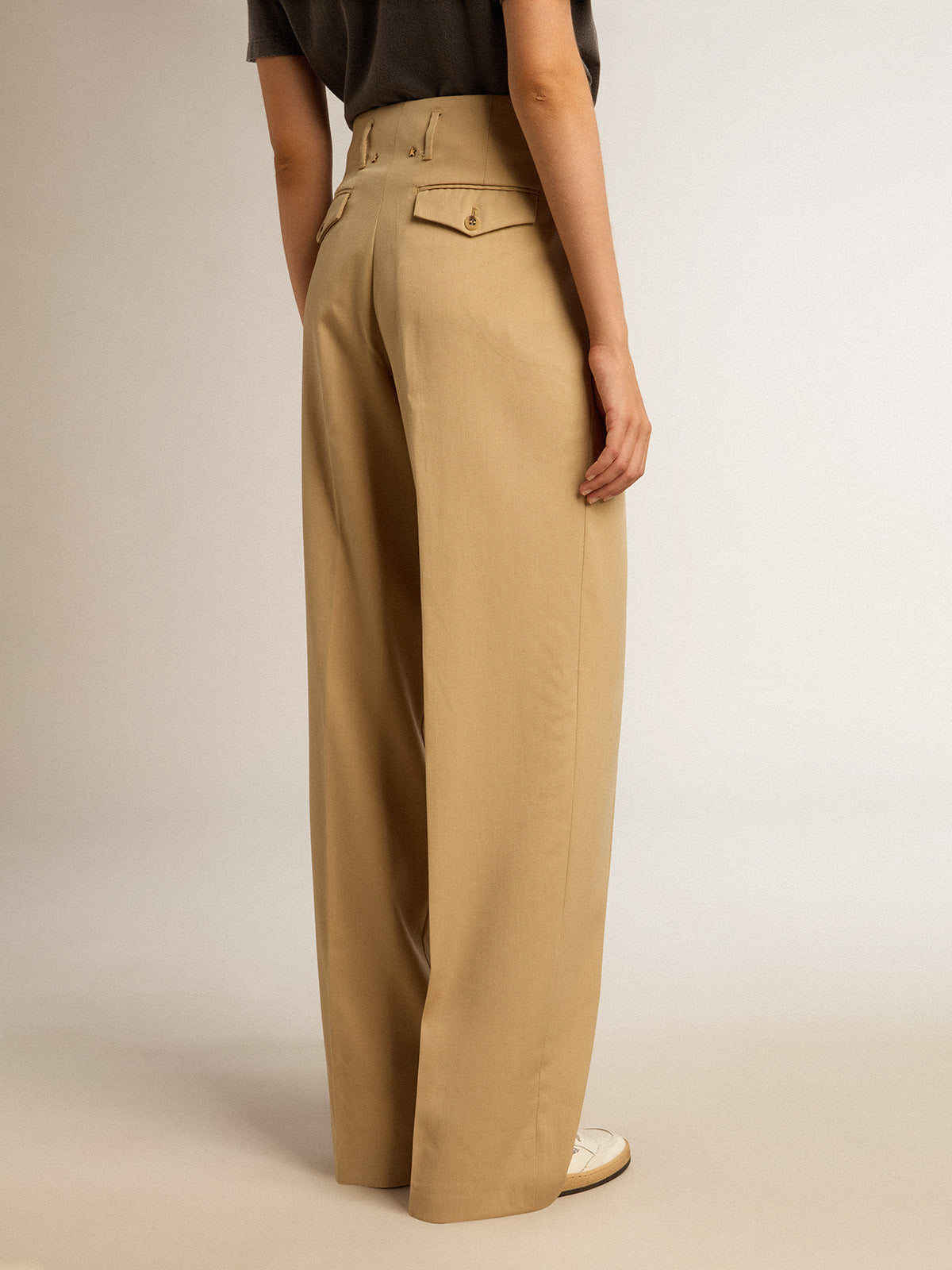 Women's wool gabardine pants in sand| Golden Goose
