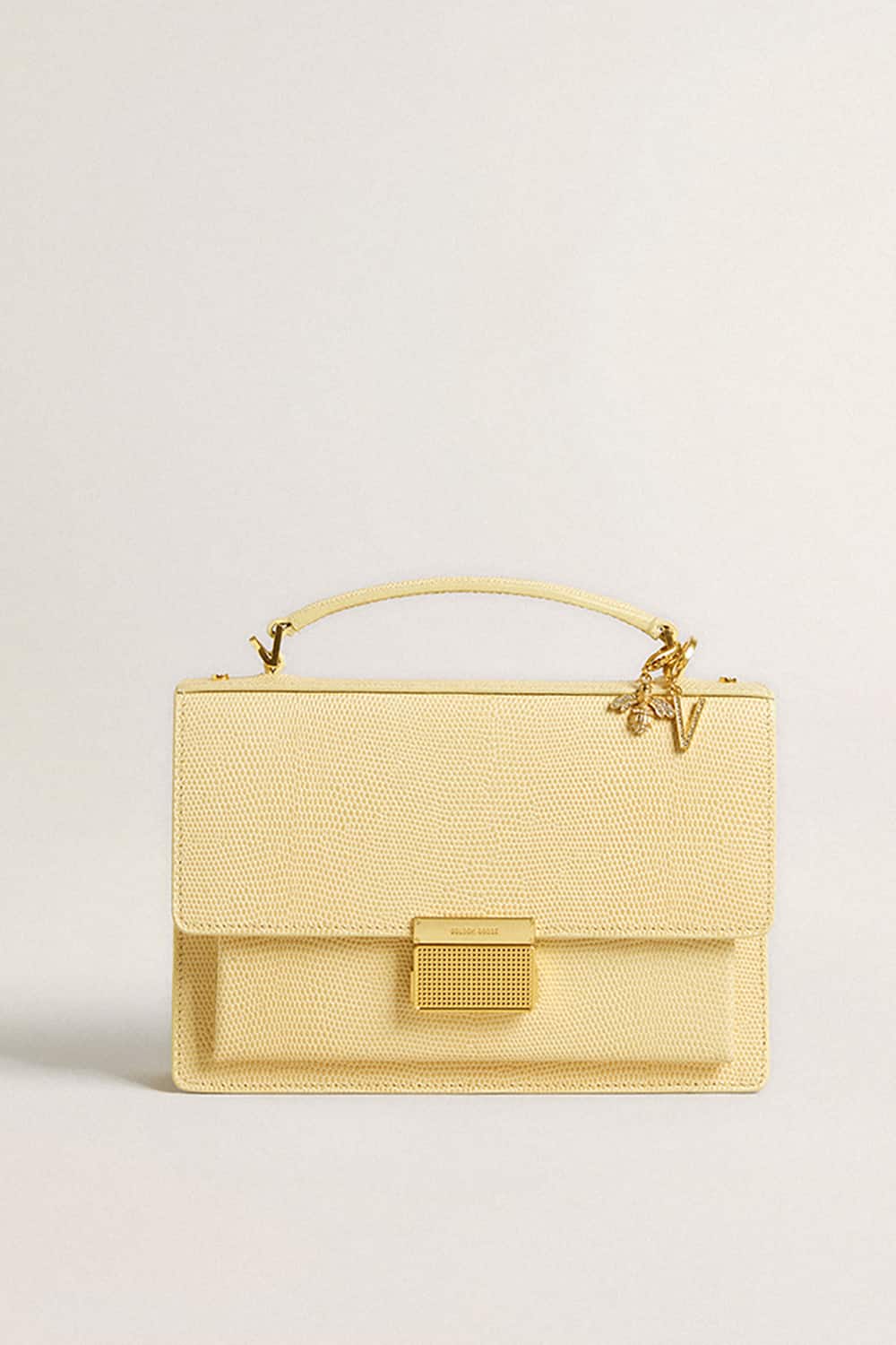 Letter V charm in gold-colored brass with crystals| Golden Goose