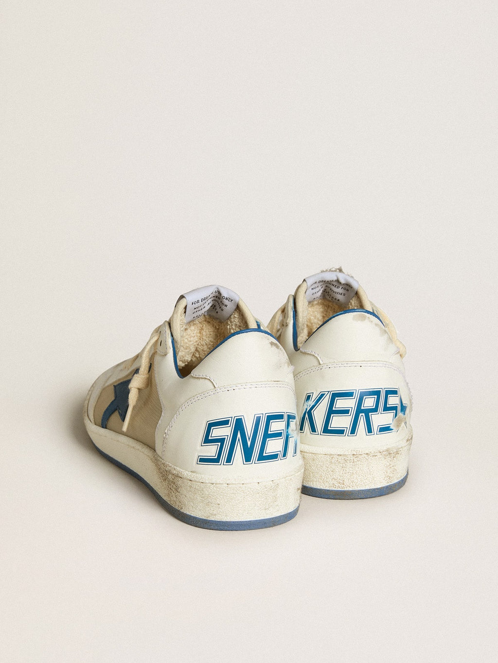 Men's Ball Star LAB in white leather with light blue leather star and white heel tab| Golden Goose