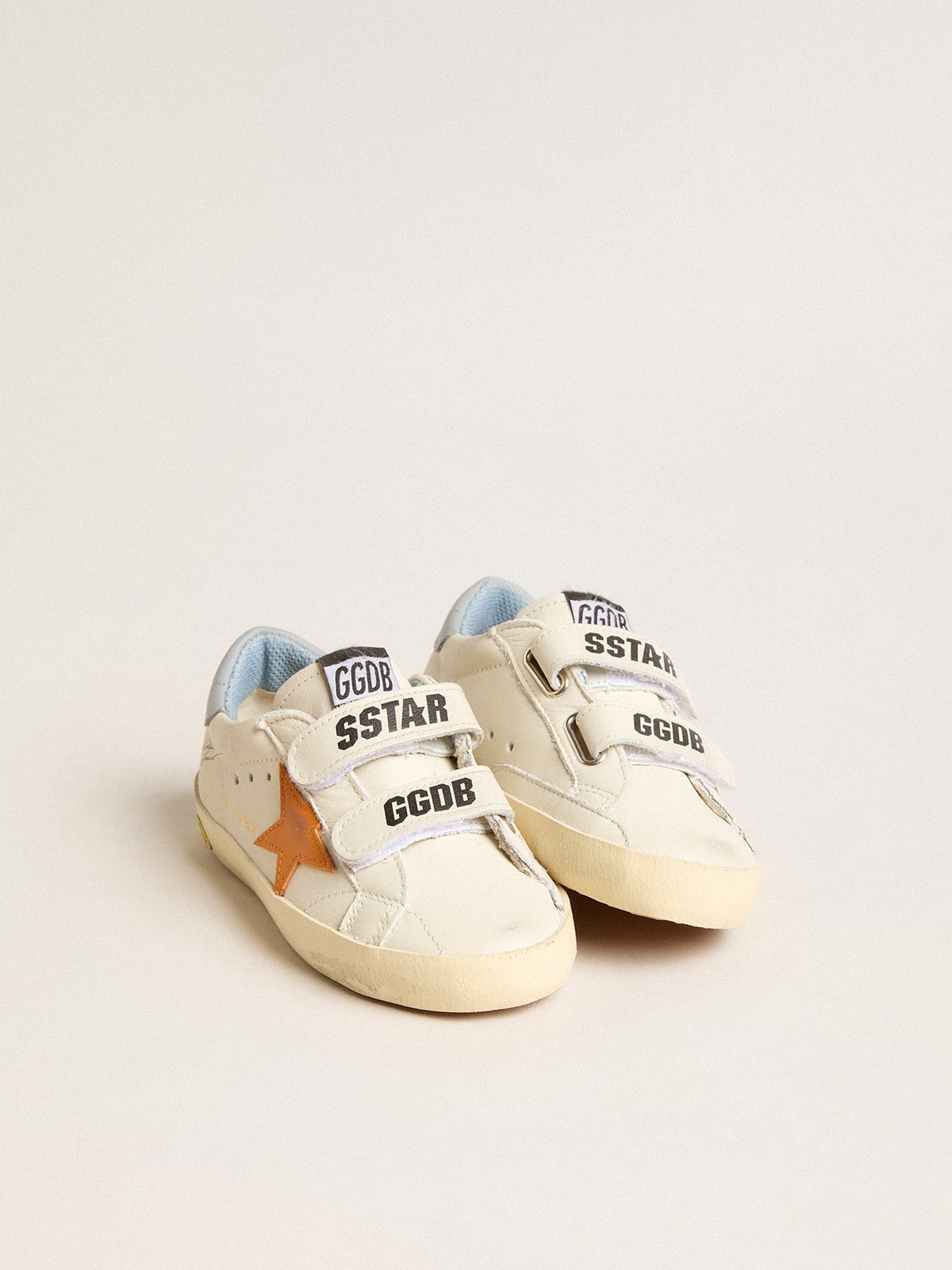 Young Old School in leather with orange star and baby blue heel tab| Golden Goose