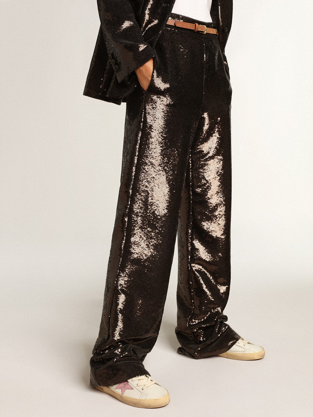 Women's Super-Star in white nappa with pink metallic leather star| Golden Goose