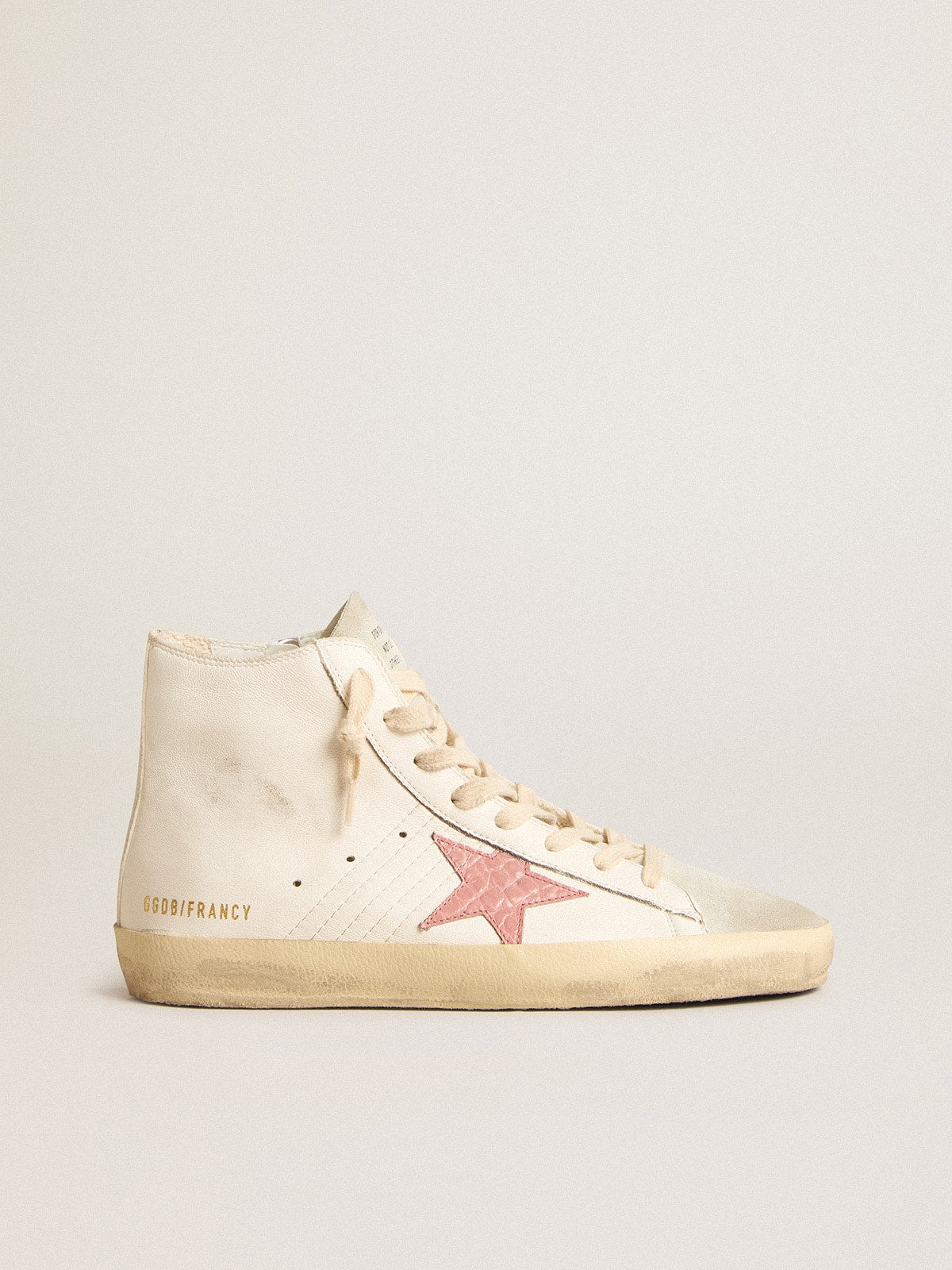 Francy in cream nappa with pink crocodile-print leather star| Golden Goose