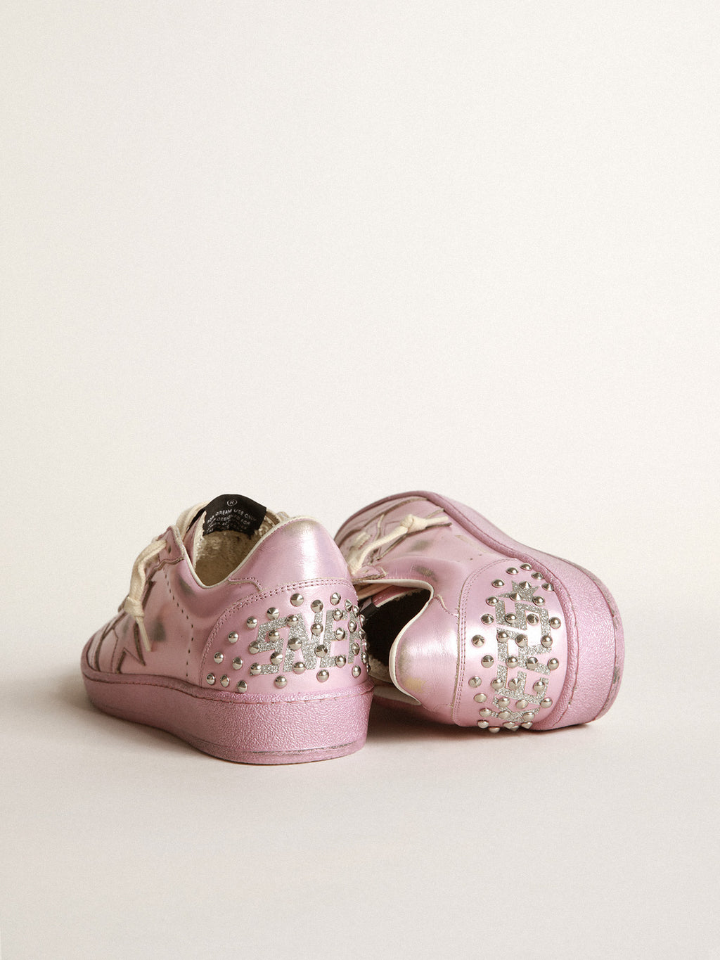 Women's Ball Star LAB in pink laminated leather with studs| Golden Goose