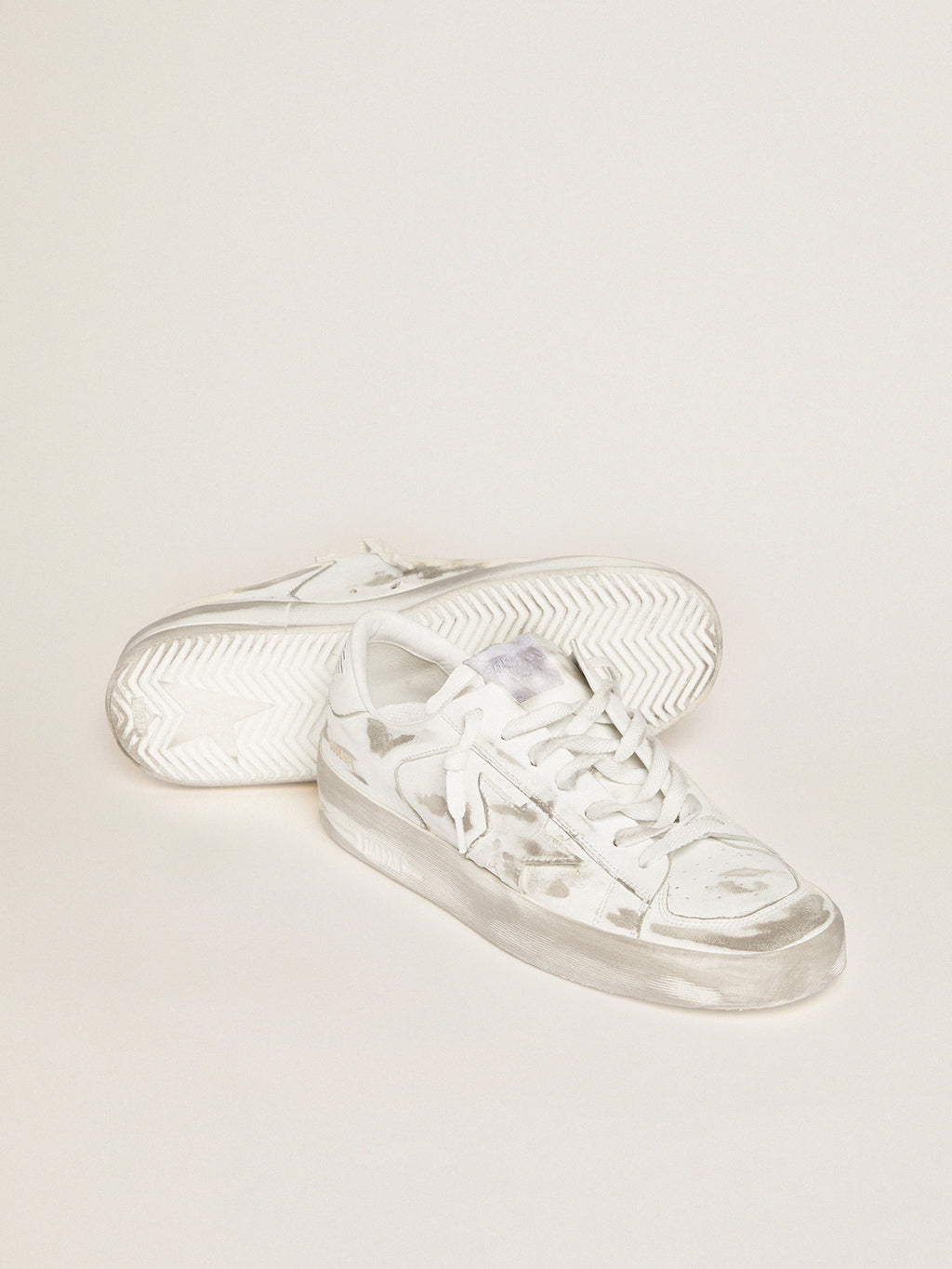 Stardan sneakers in white leather with lived-in treatment| Golden Goose