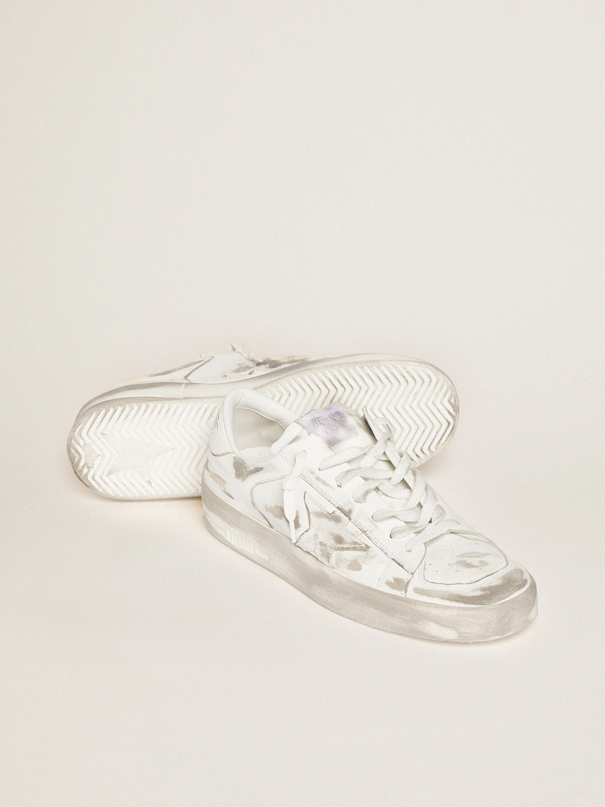 Stardan sneakers in white leather with lived-in treatment| Golden Goose