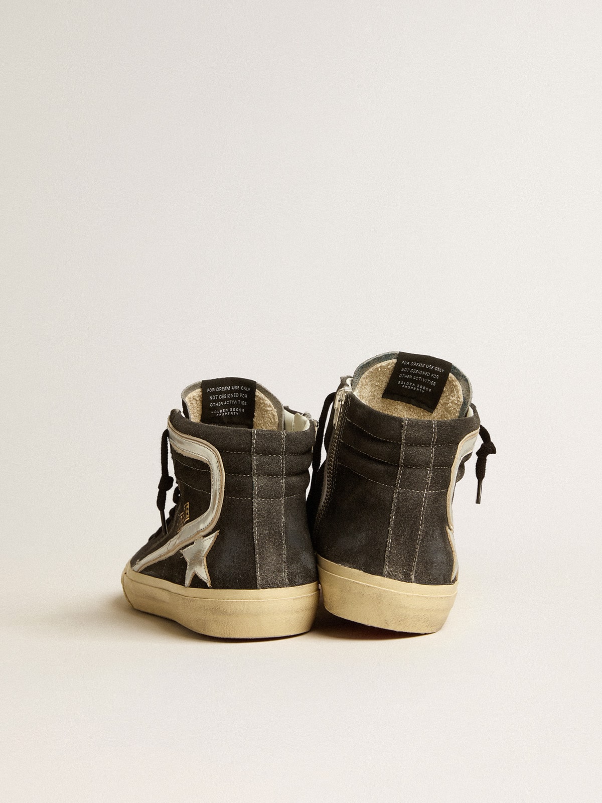 Slide in black suede with silver metallic leather star and flash| Golden Goose
