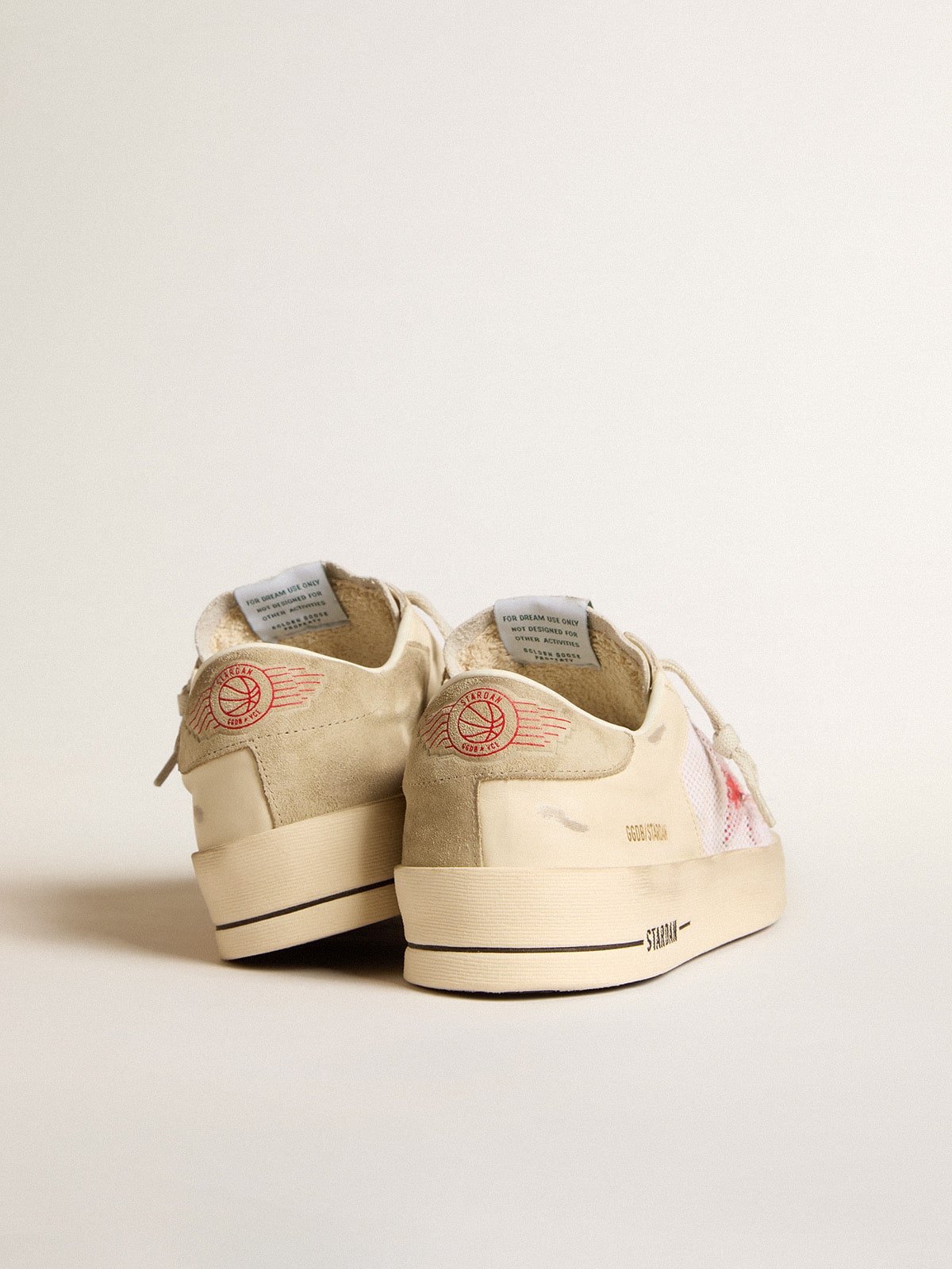 Men's Stardan in white leather and mesh with red star and sand-colored heel tab| Golden Goose