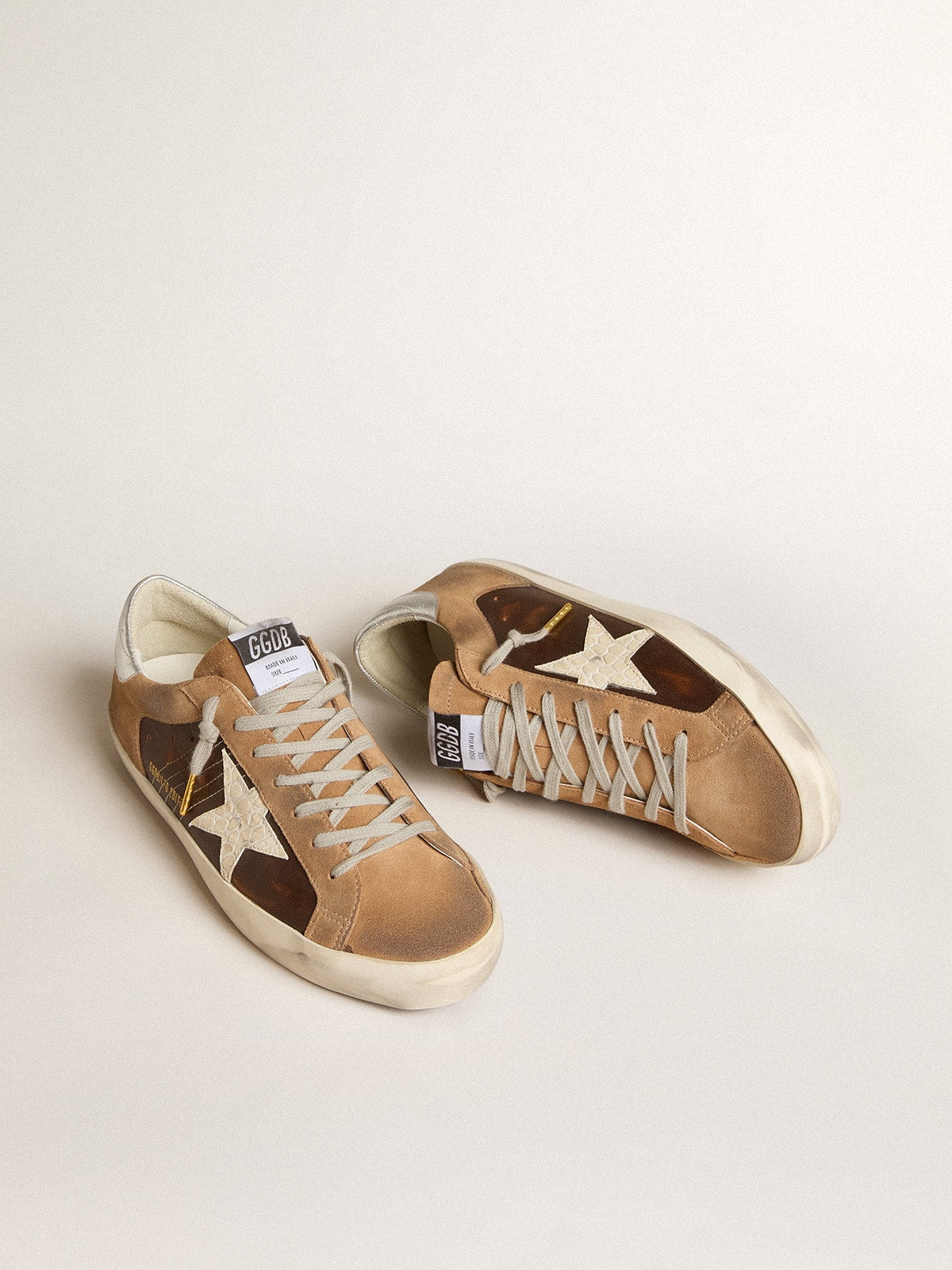 Super-Star LTD in brown leather and tobacco suede with white star| Golden Goose