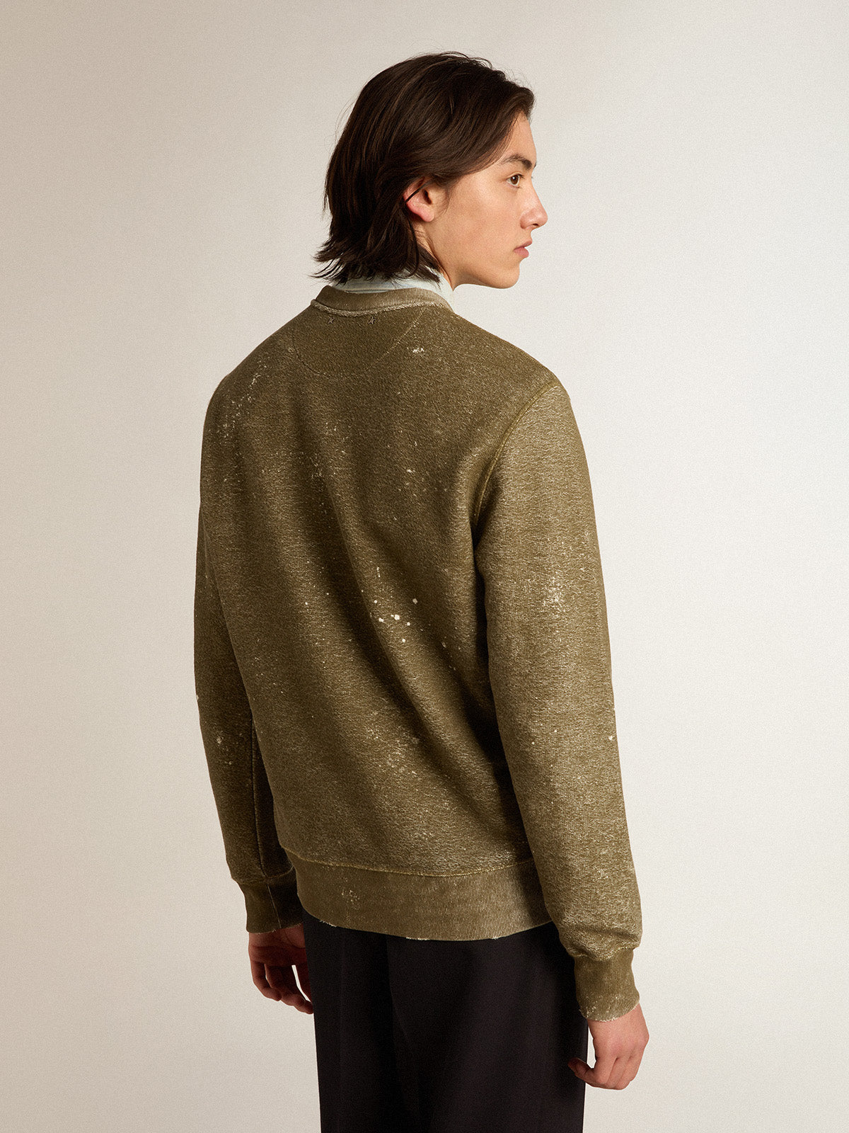Vintage-effect beech-colored cotton sweatshirt| Golden Goose