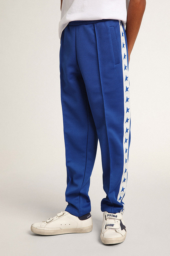 Bright blue joggers with white strip and contrasting bright blue stars| Golden Goose