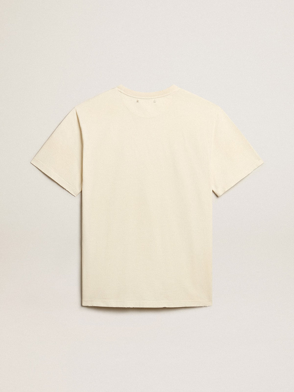 Men's aged white cotton T-shirt with print on the front| Golden Goose