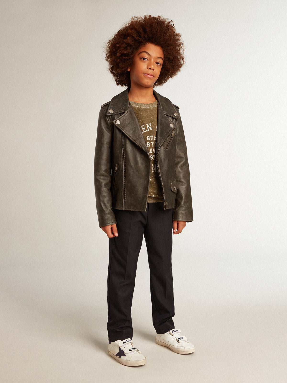 Boys' vintage-effect beech-colored cotton sweatshirt| Golden Goose