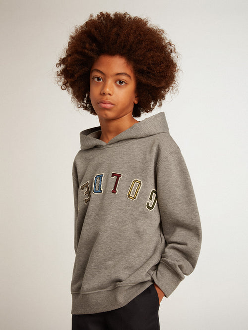 Boys' gray cotton hooded sweatshirt| Golden Goose