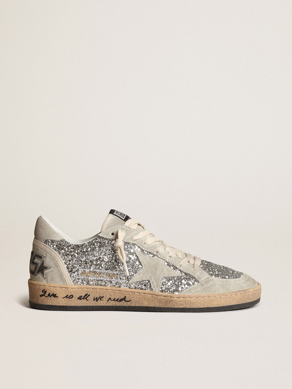 Ball Star in silver glitter with ice-gray suede inserts| Golden Goose